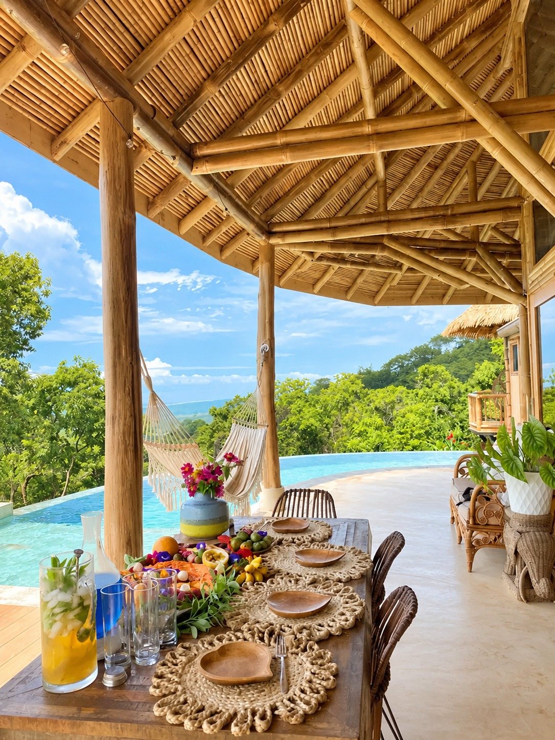 Dining beside the infinity pool with sweeping Pacific Ocean views