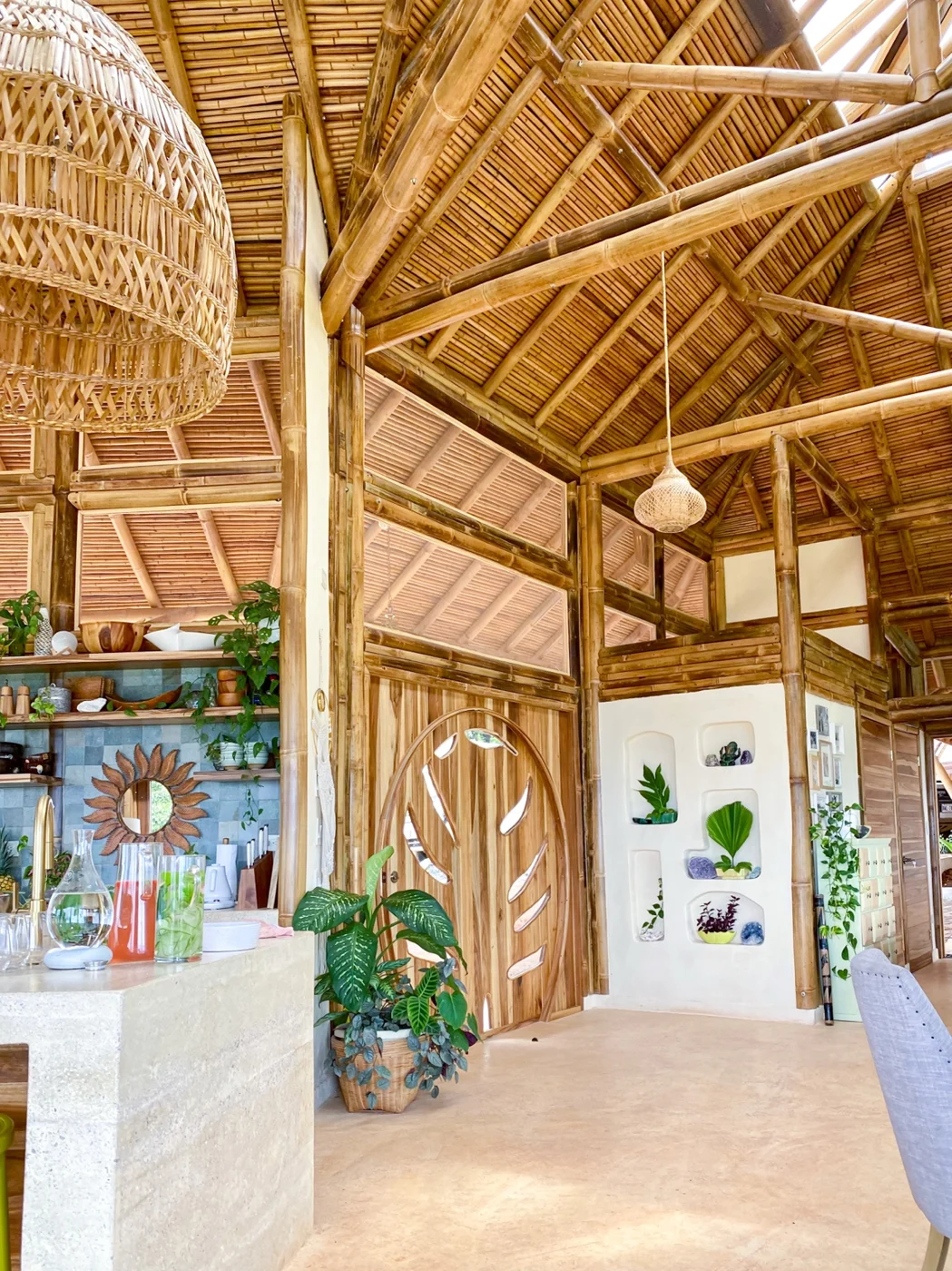 The bamboo entrance and open-air architecture of Bamboo Villa